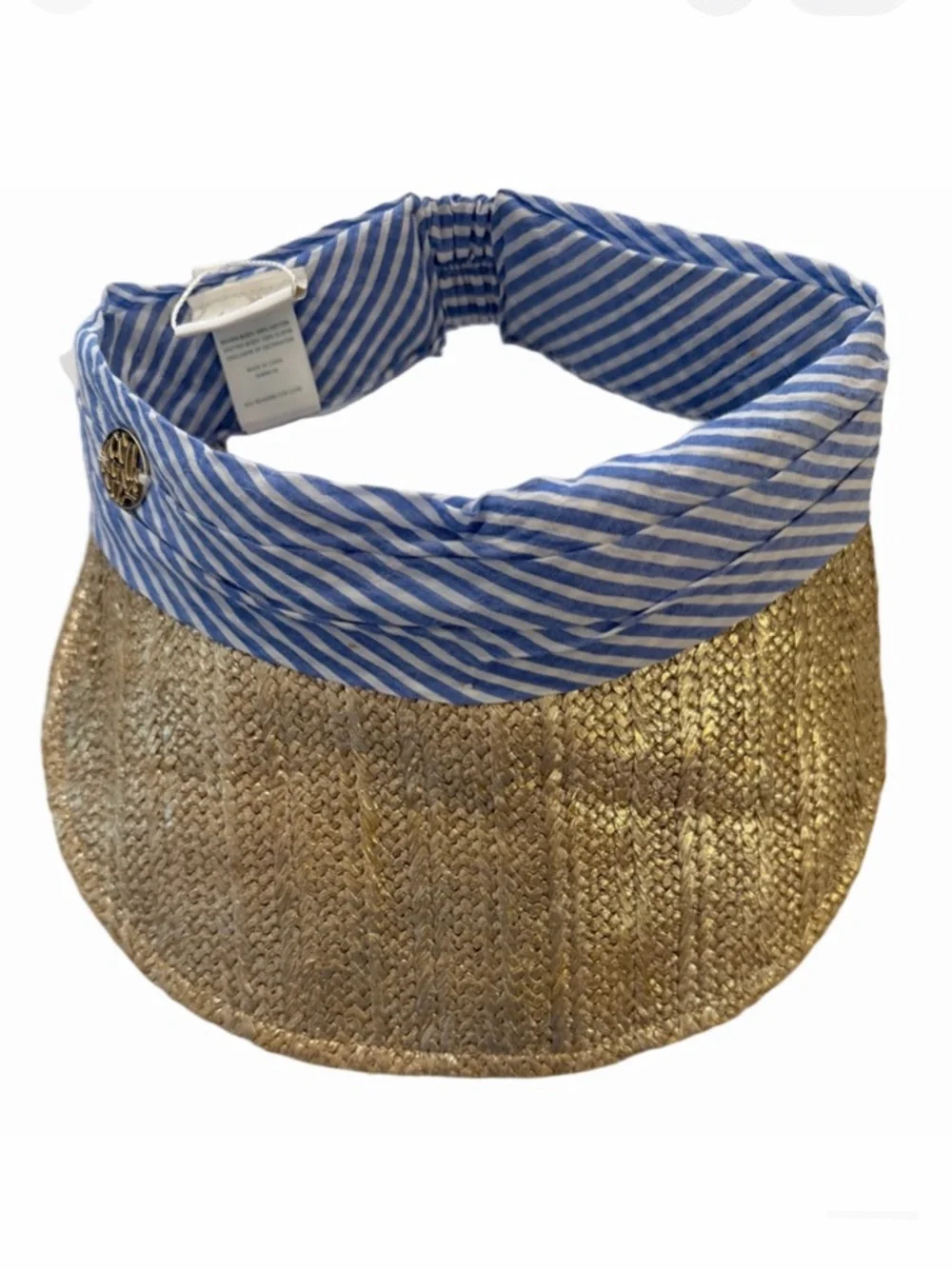 Lilly Pulitzer Blue & White Striped Headband with Gold Straw Visor